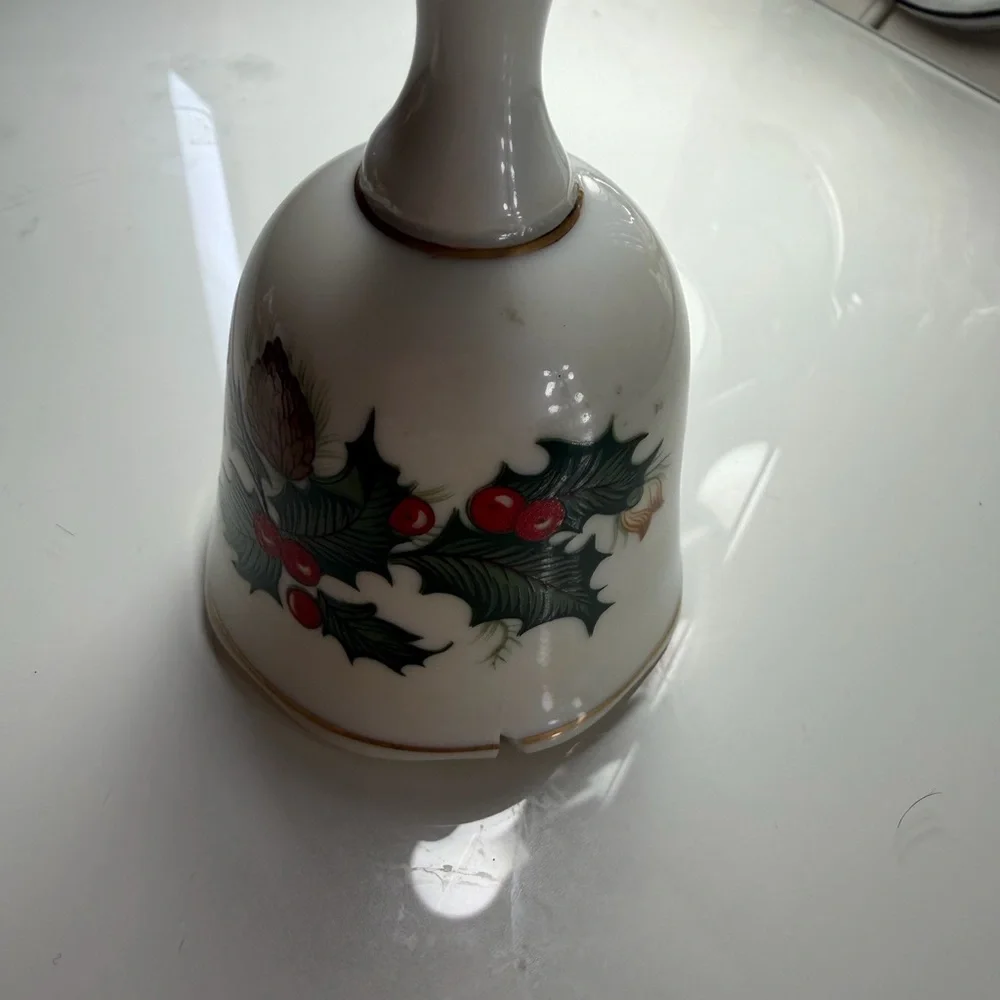 Vintage Christmas Porcelain Bells Santa Holly Poinsettia Decor